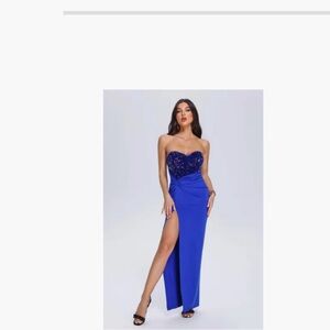 Strapless Royal Blue Sequin Sweetheart Evening Dress